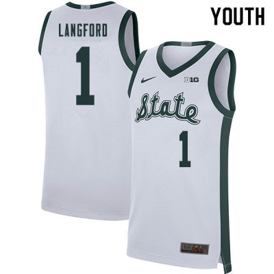 Youth Michigan State Spartans NCAA #1 Joshua Langford White Authentic Nike 2019-20 Retro Stitched College Basketball Jersey QR32F30RQ